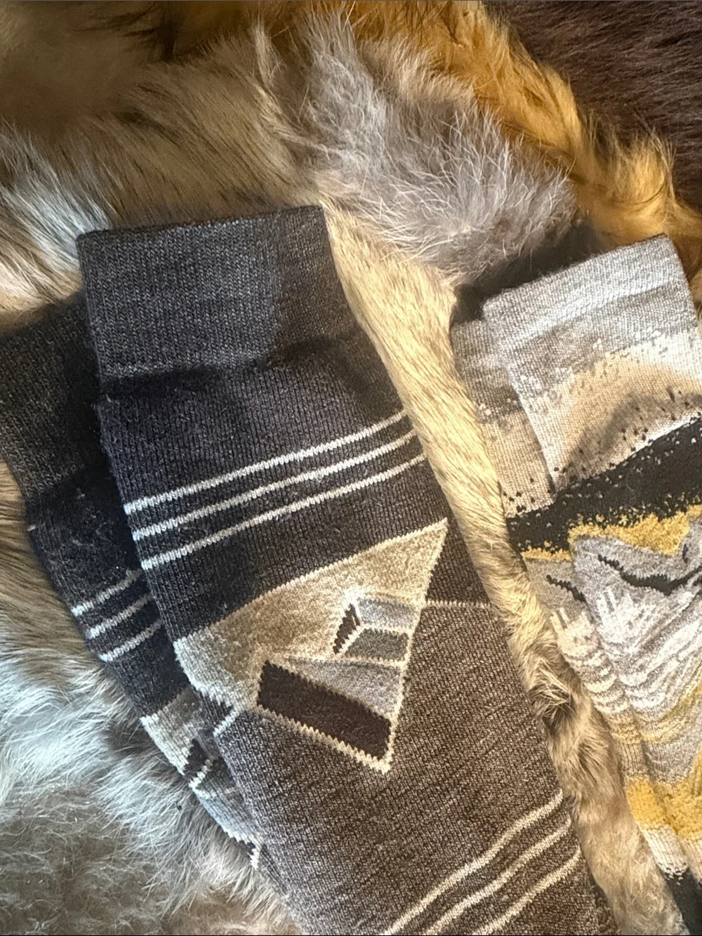 Casual Graphic Crew Socks in Black, Gray & Yellow bundle of 2 (420)